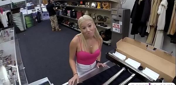  Huge boobs amateur blonde hottie gets her pussy banged good